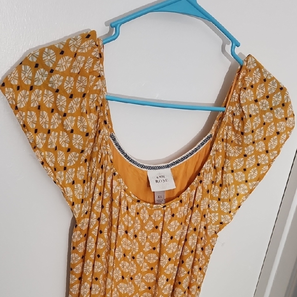Knox Rose Mustard Patterned Short Sleeve Tunic